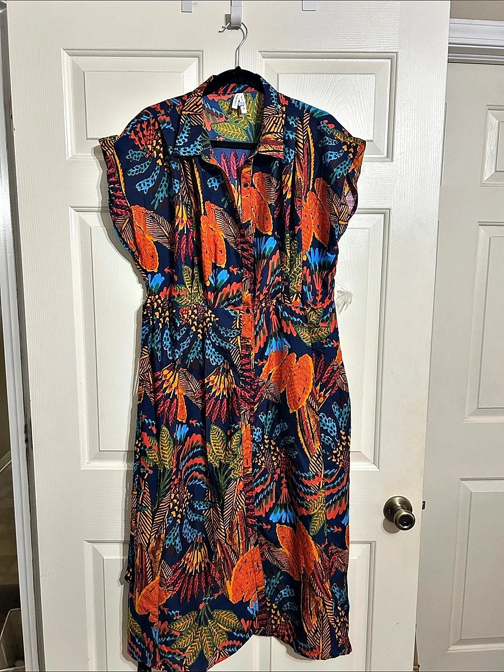 Floral Midi Dress in Blue & Orange